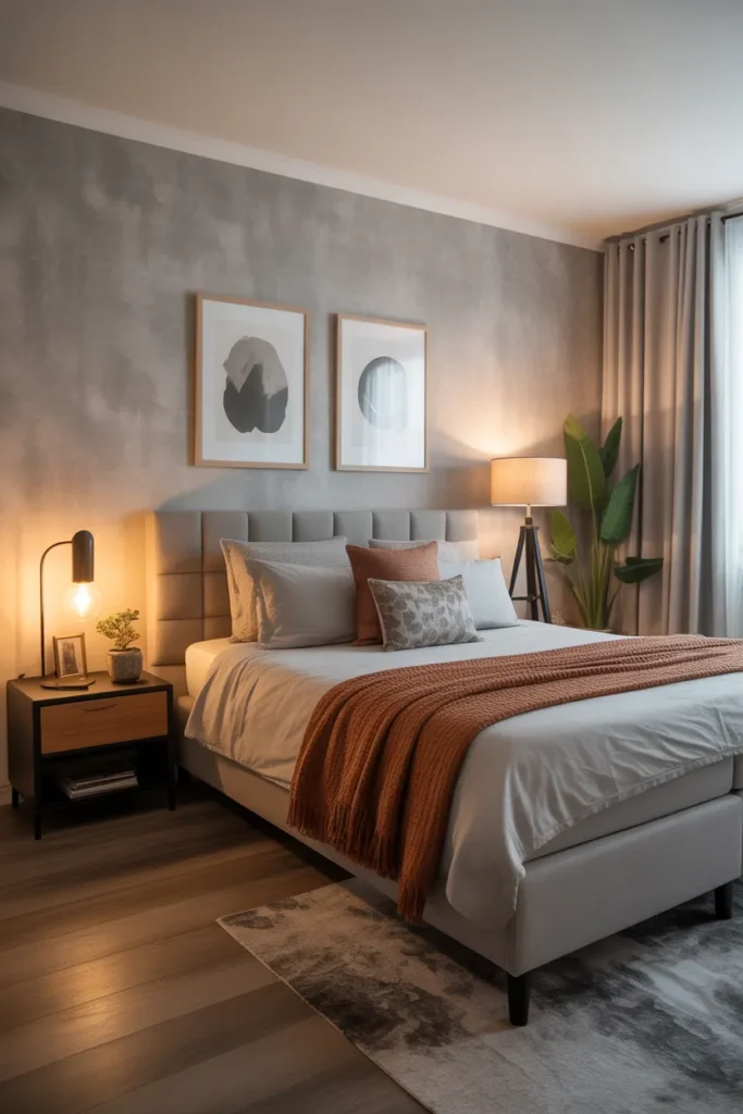 grey wallpaper bedroom