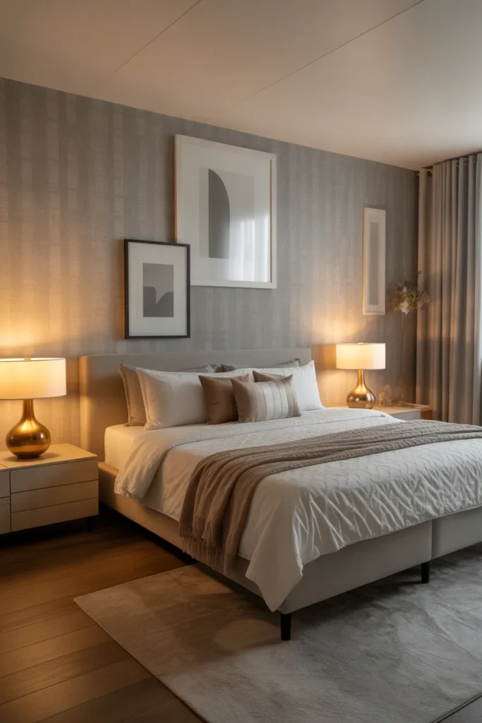 grey wallpaper bedroom