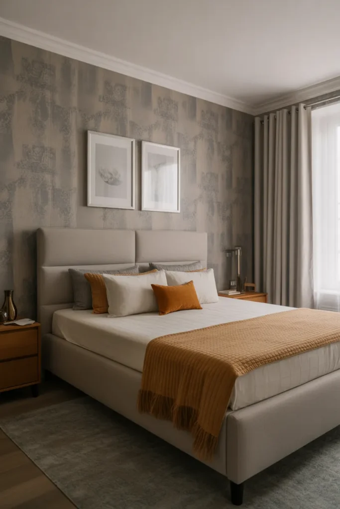 grey wallpaper bedroom