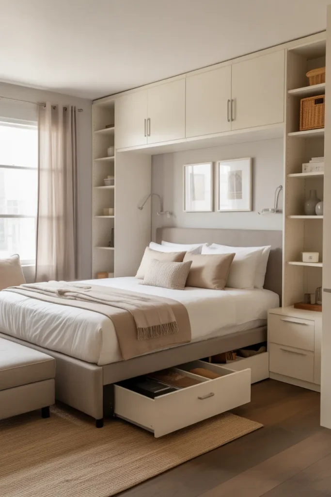 king bed in small room