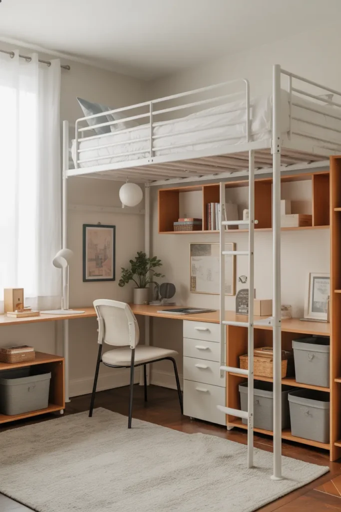 lofted bed dorm room ideas