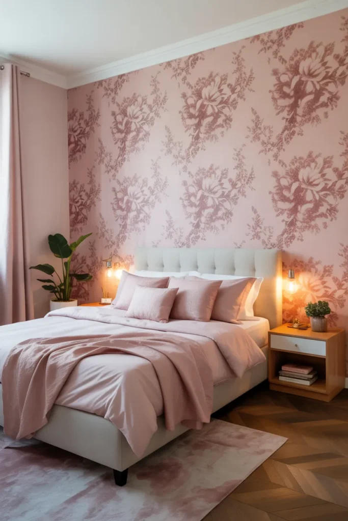 pink wallpaper bedroom