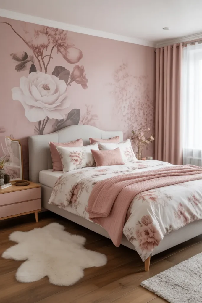 pink wallpaper bedroom
