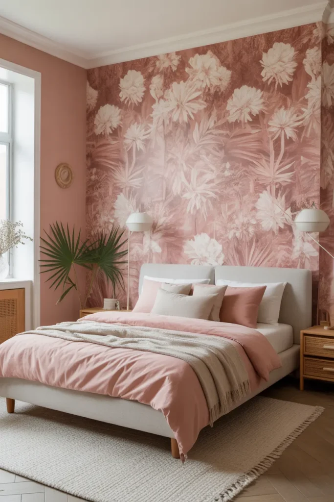 pink wallpaper bedroom