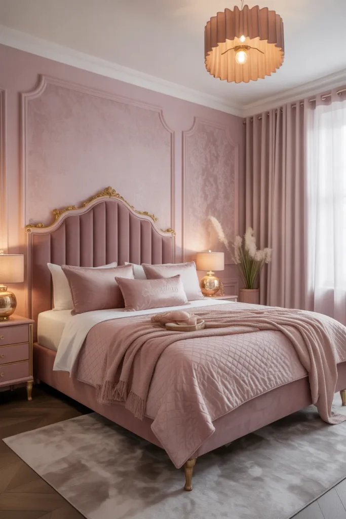 pink wallpaper bedroom