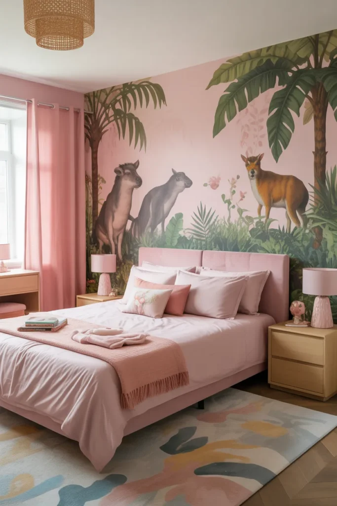 pink wallpaper bedroom