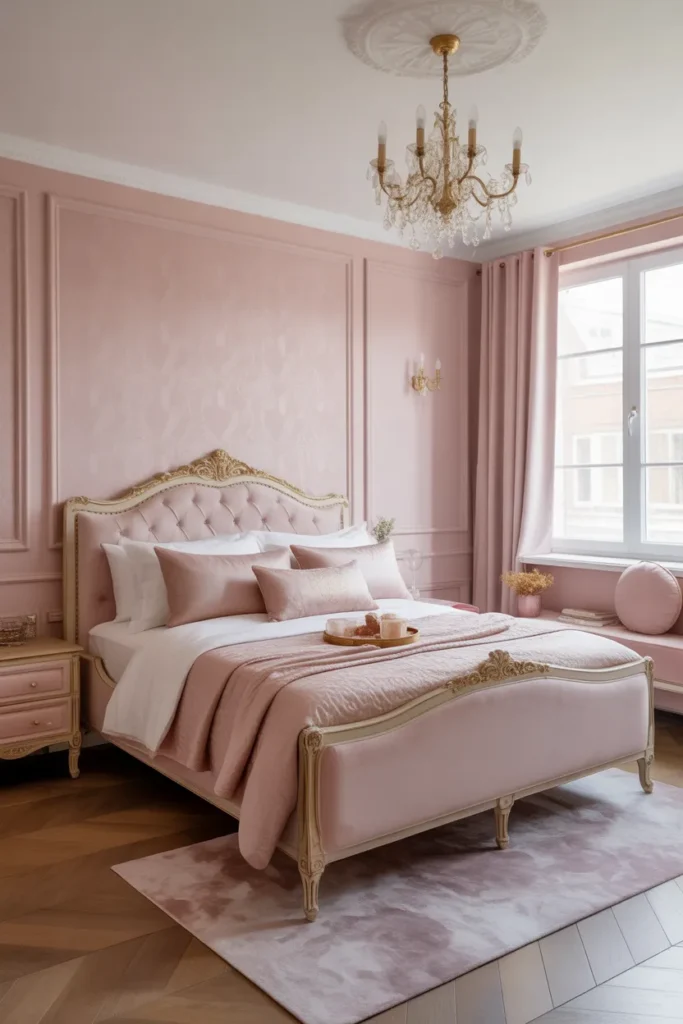 pink wallpaper bedroom
