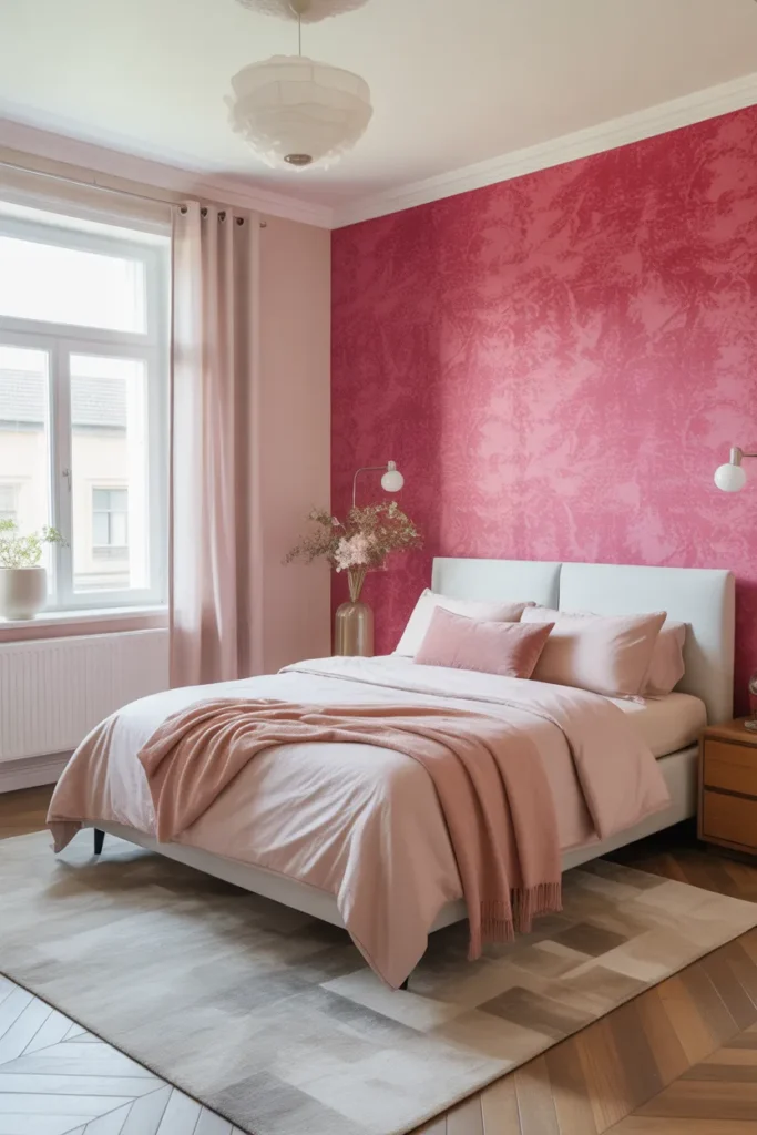 pink wallpaper bedroom