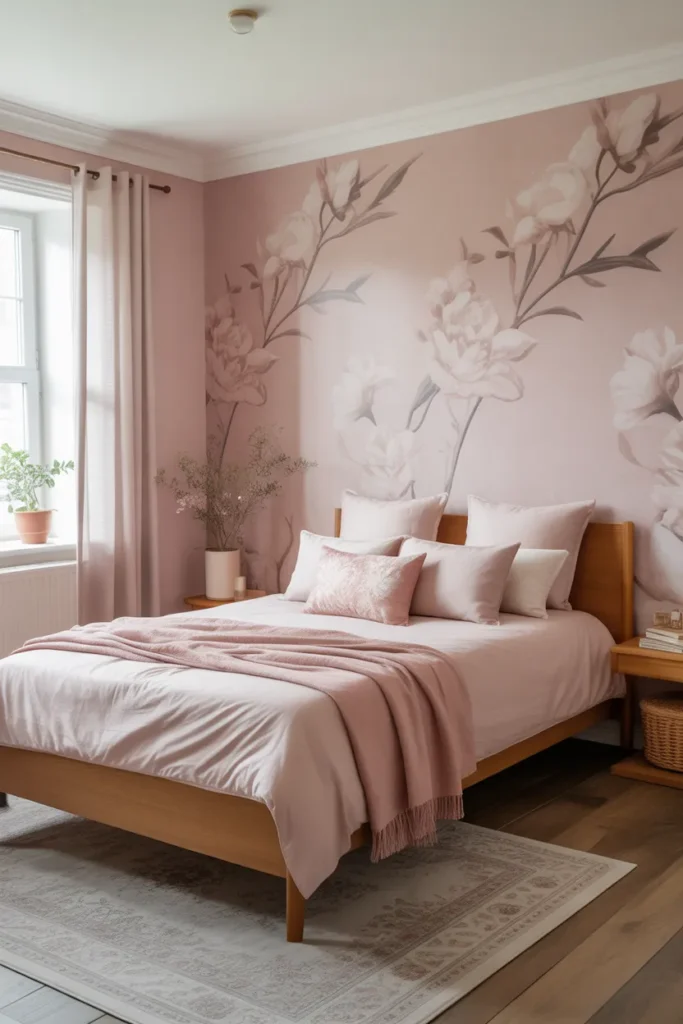 pink wallpaper bedroom