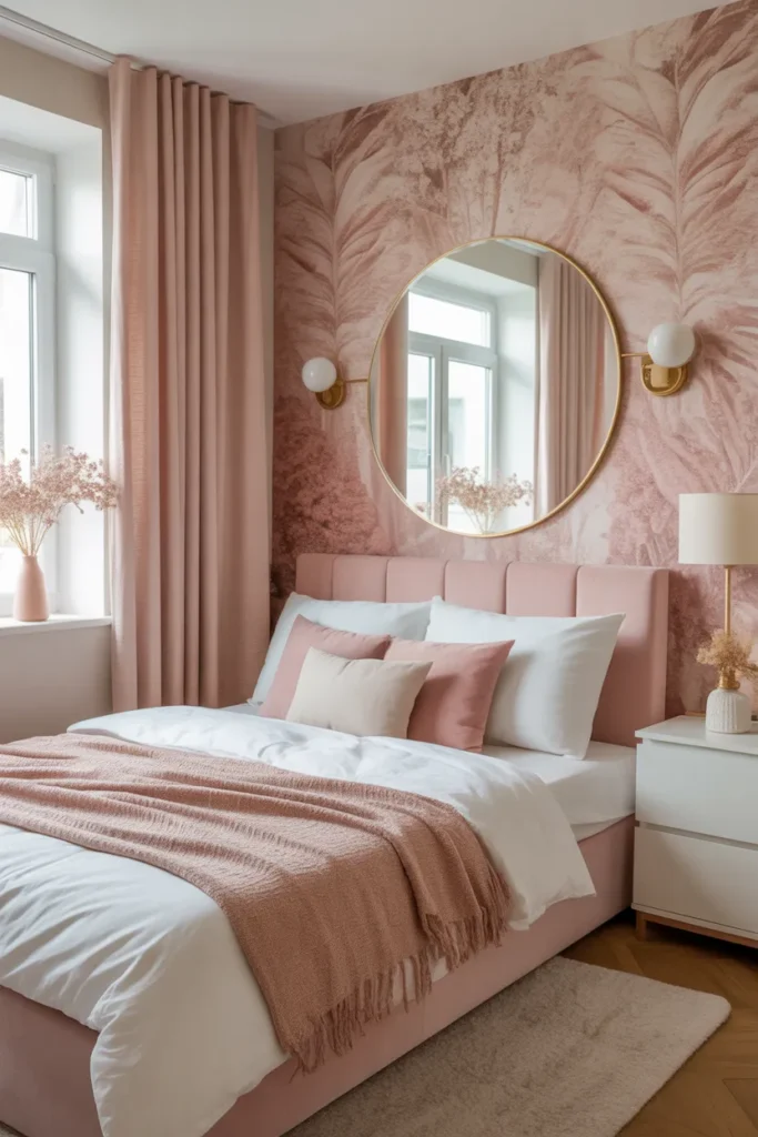 pink wallpaper bedroom