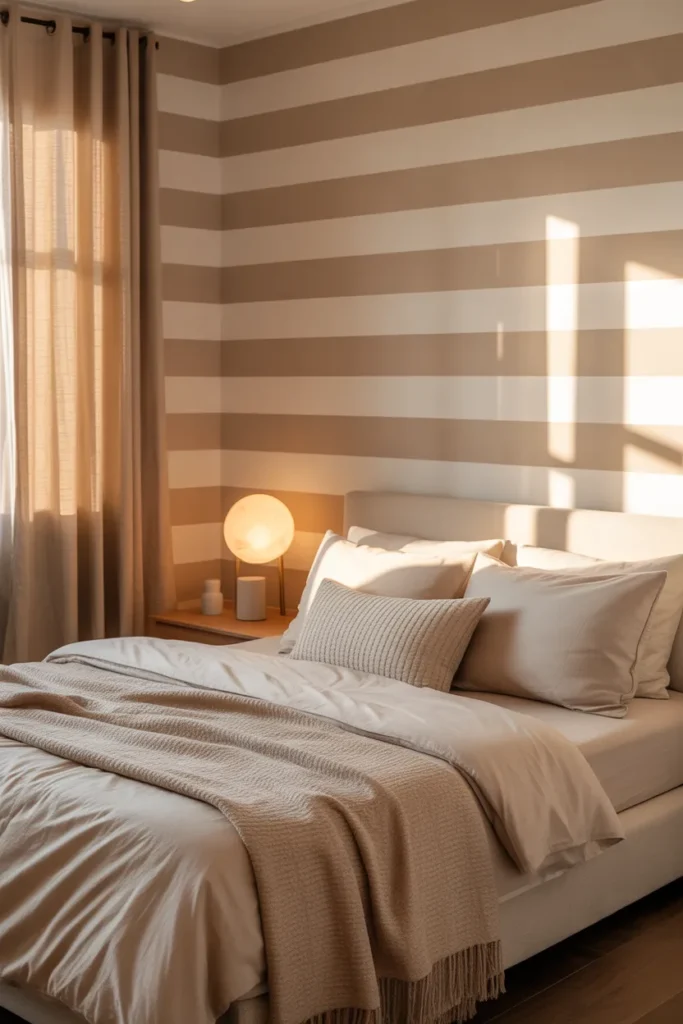 striped wallpaper bedroom