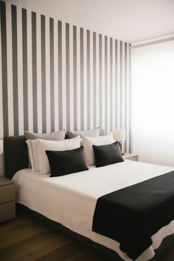 striped wallpaper bedroom