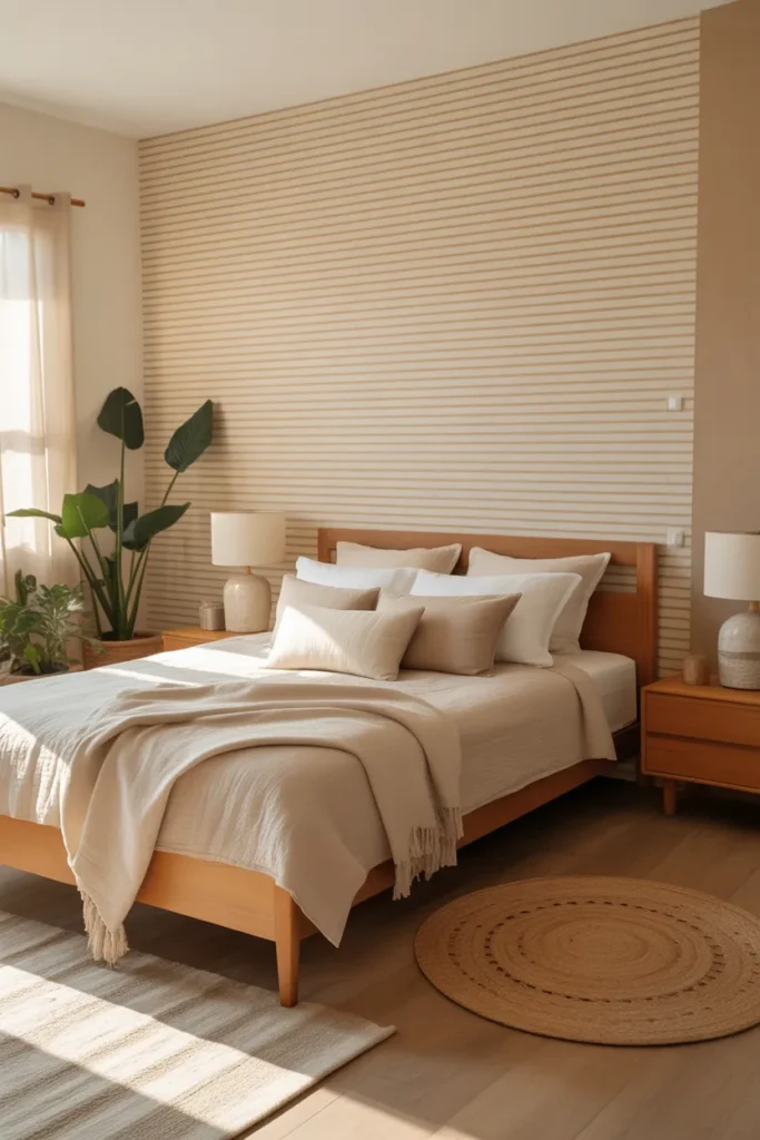 striped wallpaper bedroom