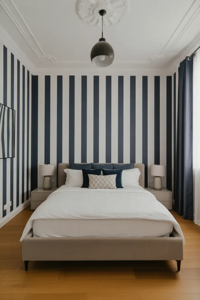 striped wallpaper bedroom
