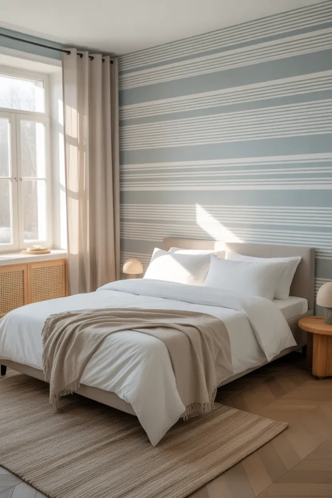 striped wallpaper bedroom