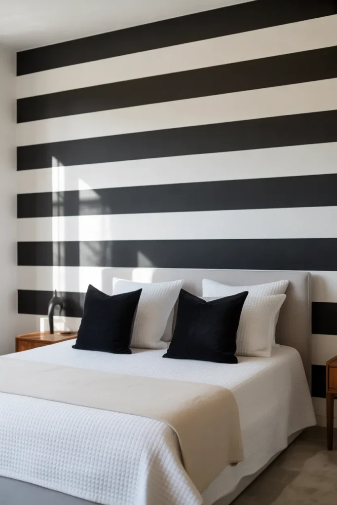 striped wallpaper bedroom