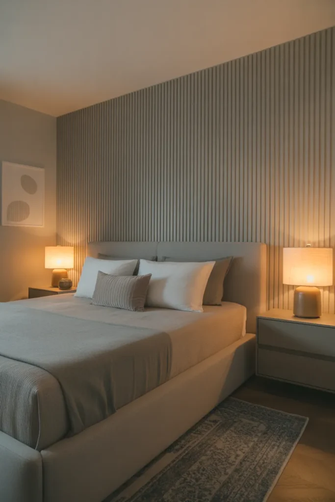 striped wallpaper bedroom