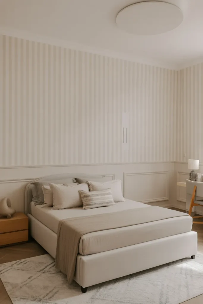 striped wallpaper bedroom