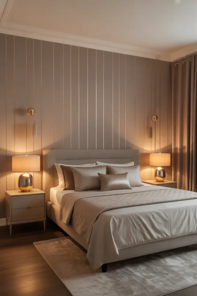 striped wallpaper bedroom