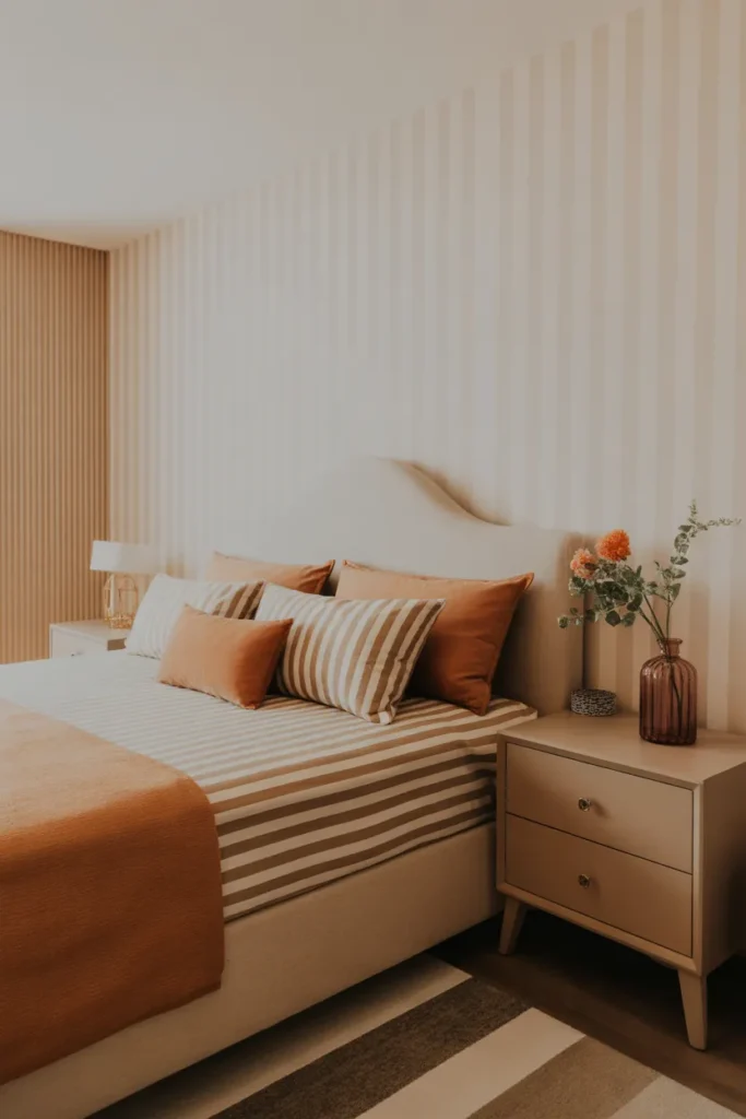 striped wallpaper bedroom
