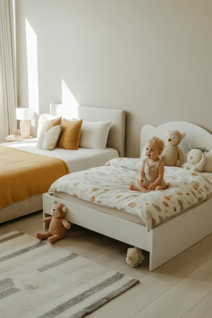toddler bed in parents room