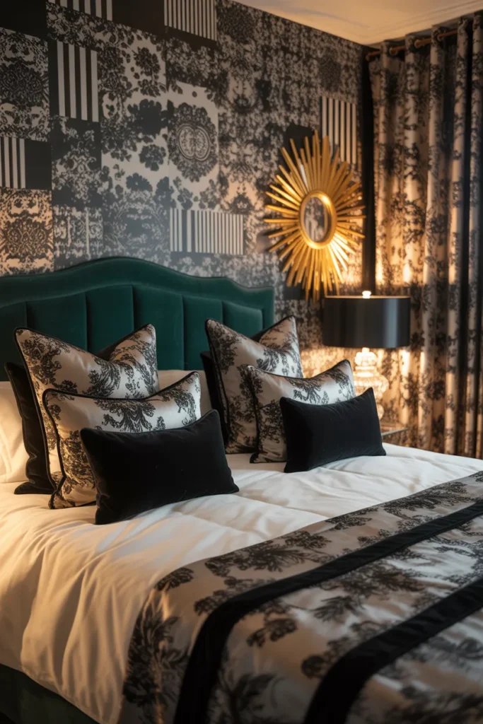 black and white wallpaper bedroom