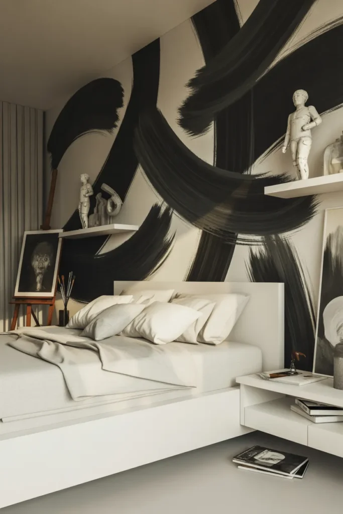 black and white wallpaper bedroom