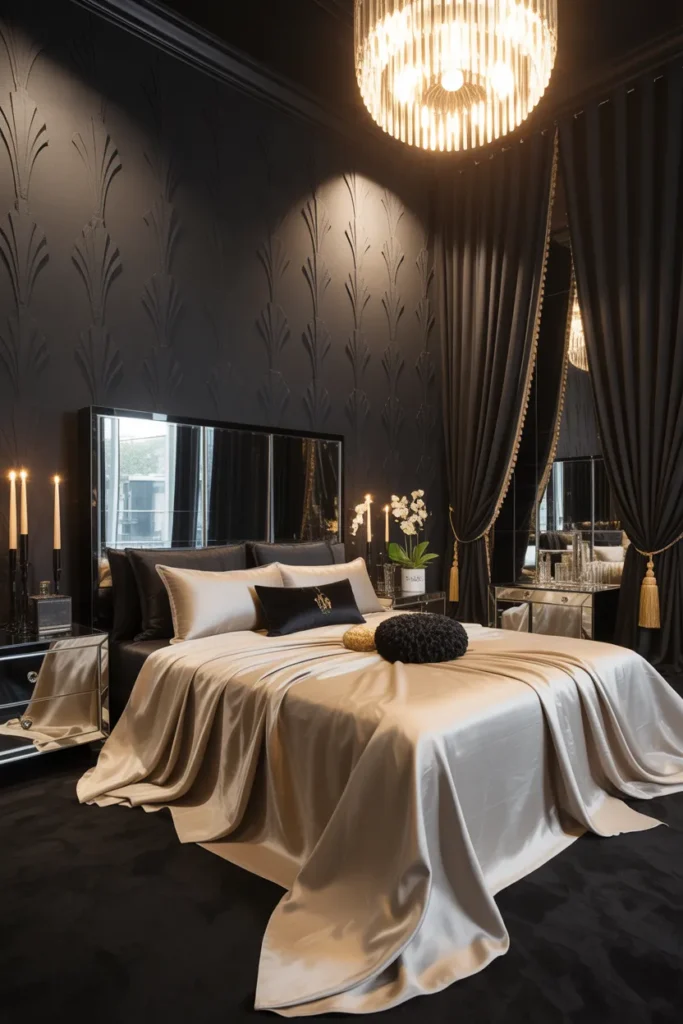 black wallpaper bedroom