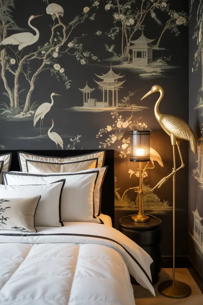 black wallpaper bedroom