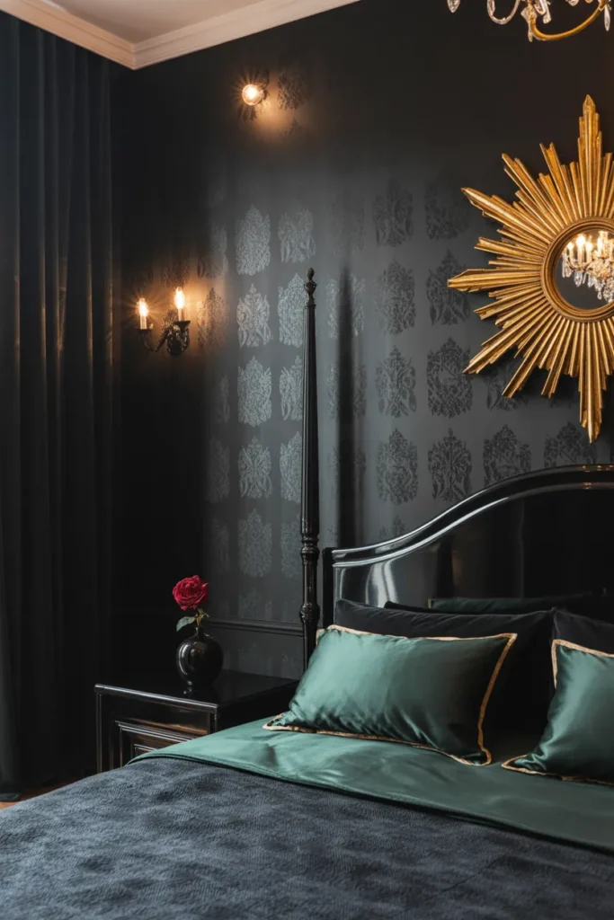 black wallpaper bedroom