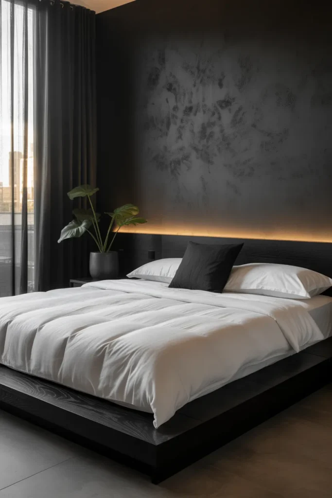 black wallpaper bedroom