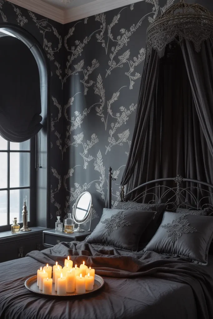 black wallpaper bedroom
