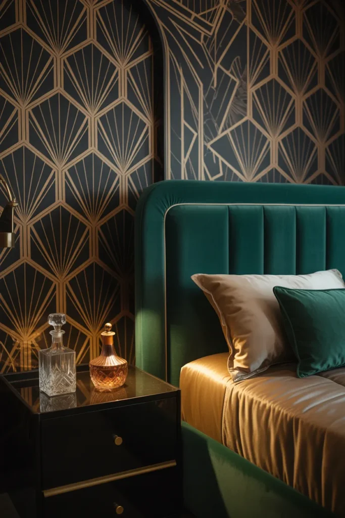 black wallpaper bedroom