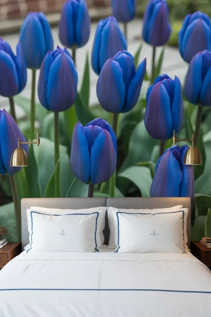 blue floral wallpaper bedroom