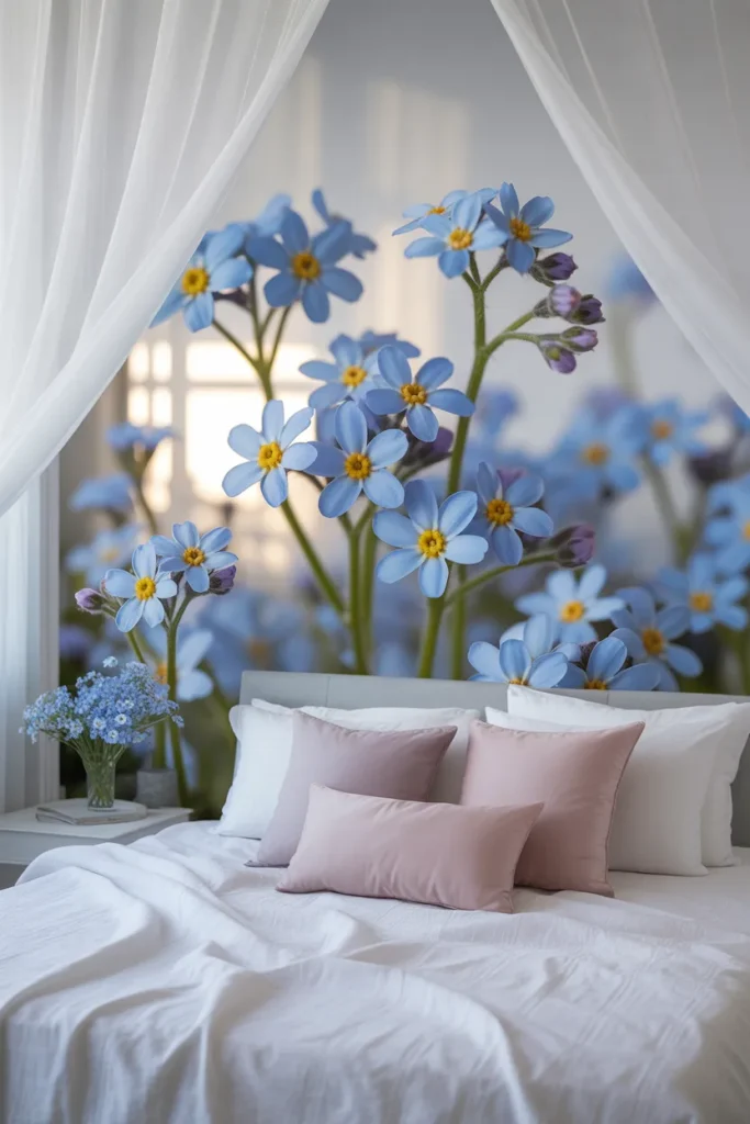 blue floral wallpaper bedroom