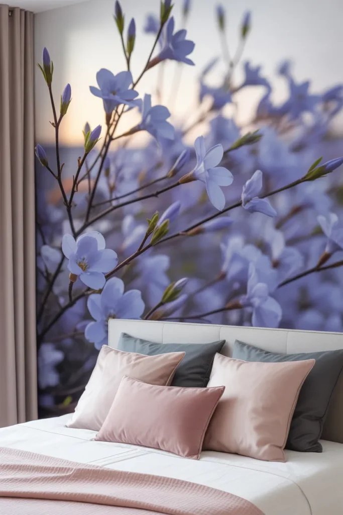 blue floral wallpaper bedroom