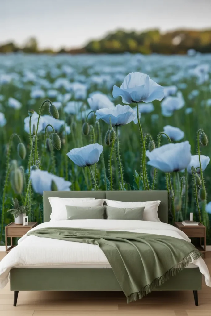 blue floral wallpaper bedroom