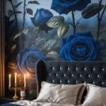 blue floral wallpaper bedroom