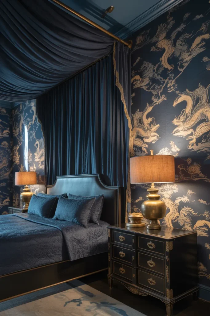 chinoiserie wallpaper bedroom