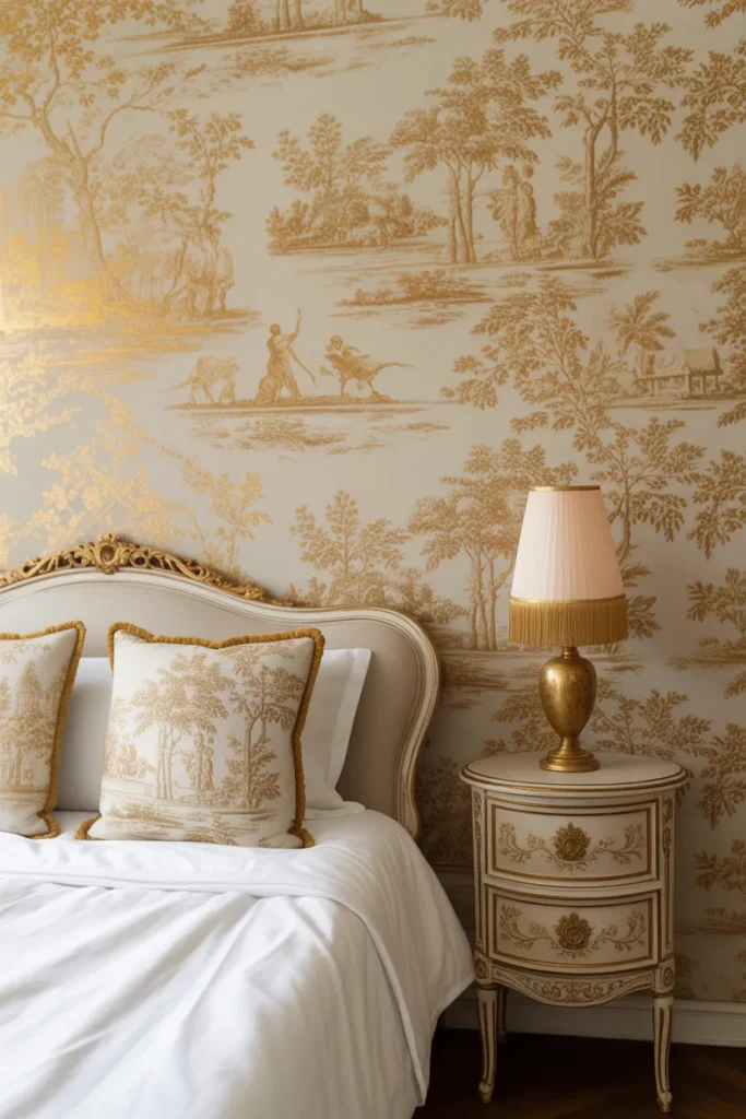 gold wallpaper bedroom