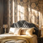 gold wallpaper bedroom