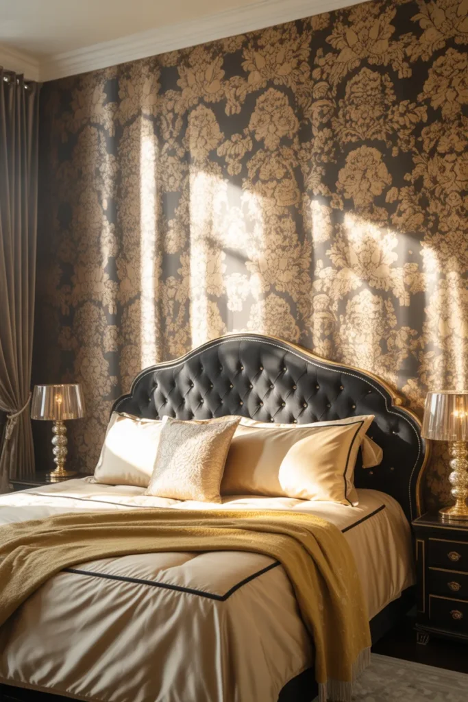 gold wallpaper bedroom