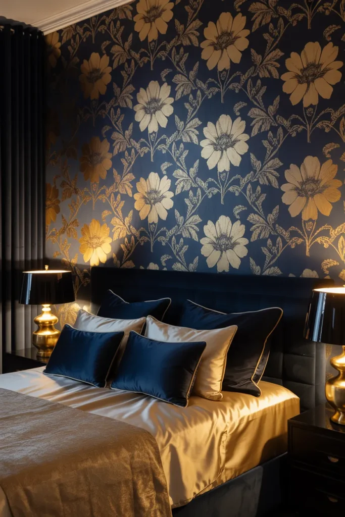 gold wallpaper bedroom