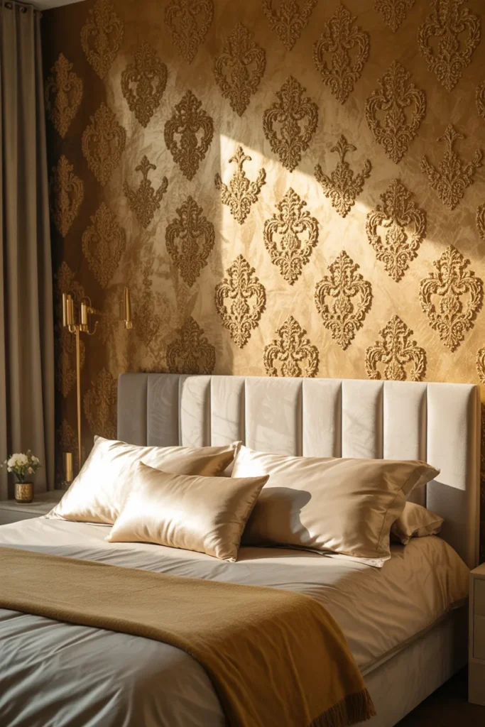 gold wallpaper bedroom