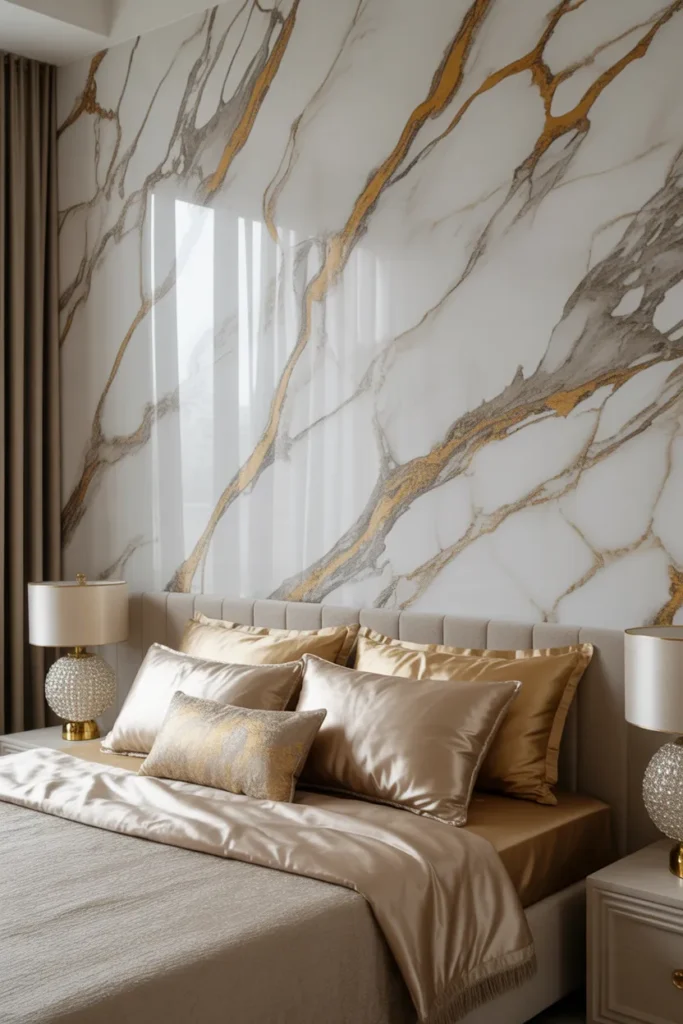 gold wallpaper bedroom