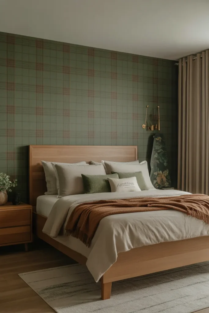 plaid wallpaper bedroom