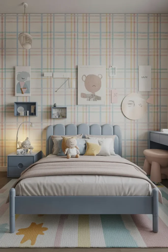 plaid wallpaper bedroom