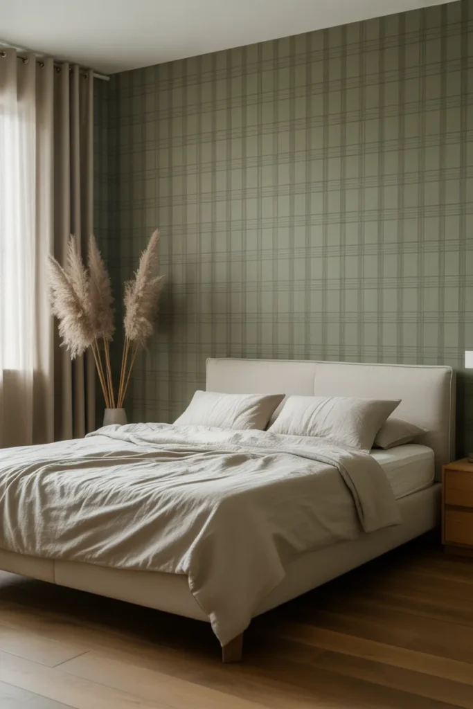 plaid wallpaper bedroom