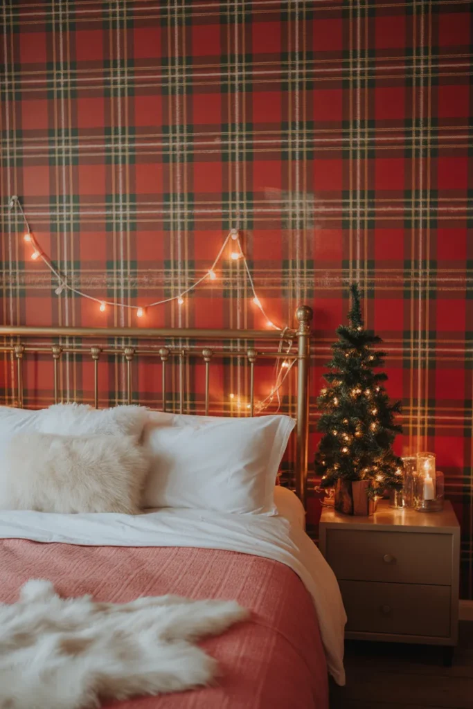 plaid wallpaper bedroom