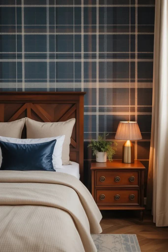 plaid wallpaper bedroom